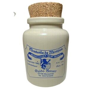 Vtg 1991 Mustard Pot Stoneware Cork Stopper Monschaeur Senf Muhle ~ Germany EUC